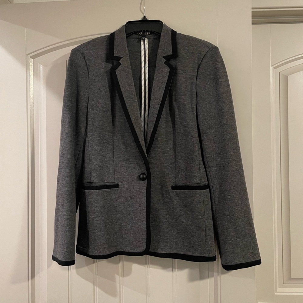 Dark Grey with Black Trim Express Stretchy Blazer Size M